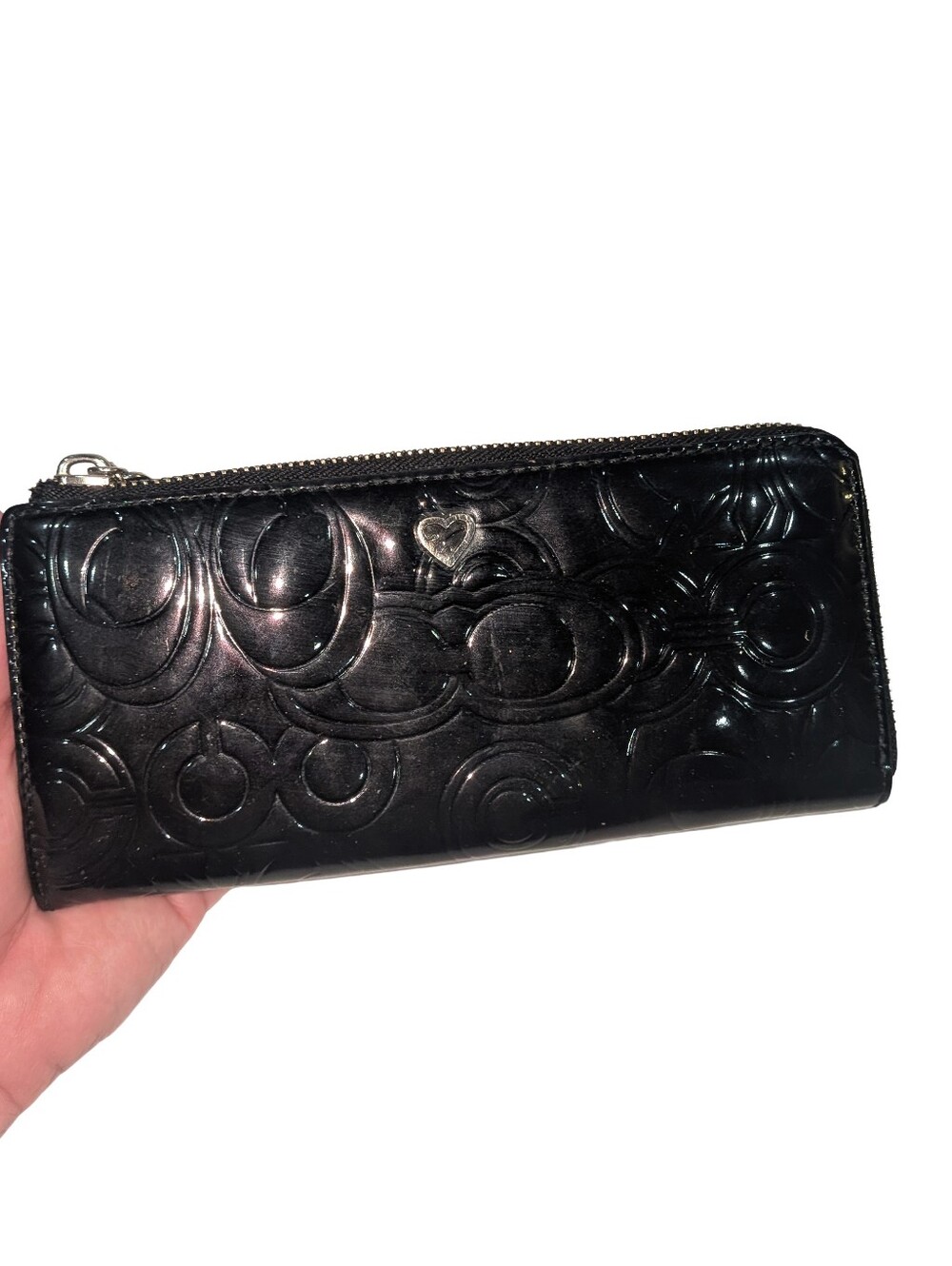 Coach Black Patent Embossed Zip Wallet